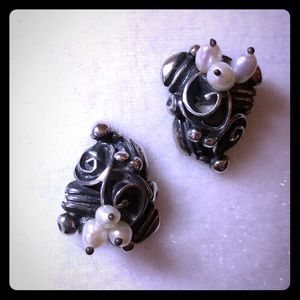 Handmade Sterling Silver w/ Seed Pearl Earrings